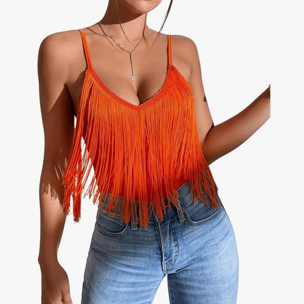 REVOLVE Orange Embellished Crop Tank Top